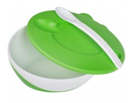 Тарелка-миска с удобной ручкой, крышкой и ложкой зеленая- 31/406_gre